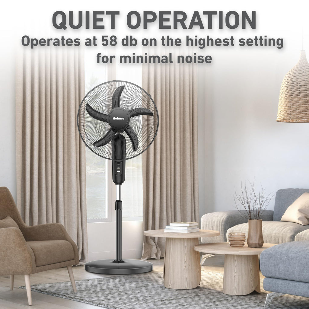 18" Oscillating Stand Fan 3-Speed Adjustable Height 30° Tilt
