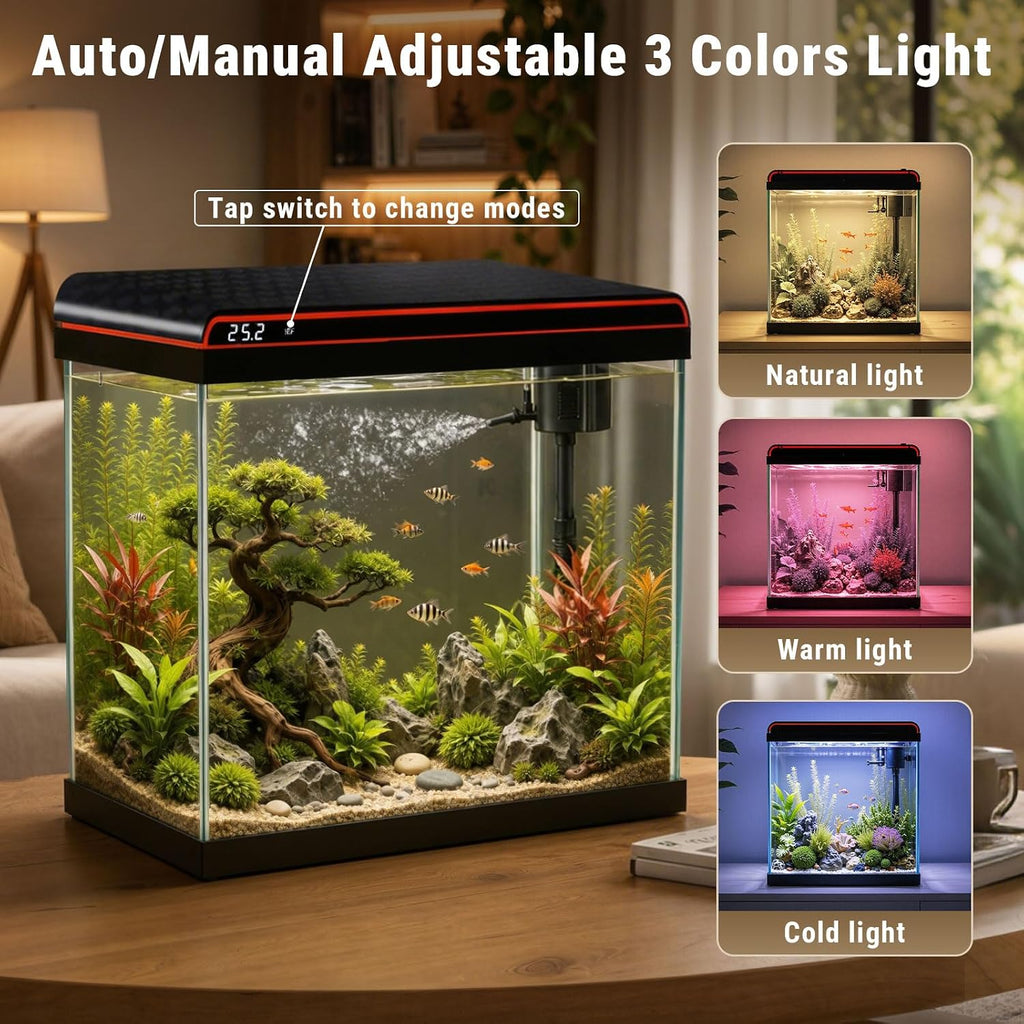 10 Gallon Fish Tank, Betta Fish Tank Smart Aquarium Kit 100% Glass Material