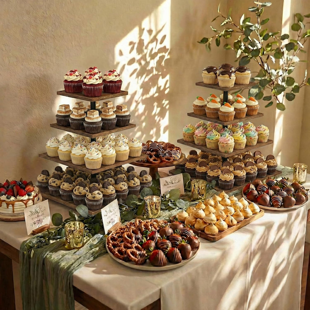 Wooden 4 Tier Cupcake Stand for 50 Cupcakes,Cupcake Holder,Cupcake Tower,Tiered Tray Stand for Birthday Bar Décor