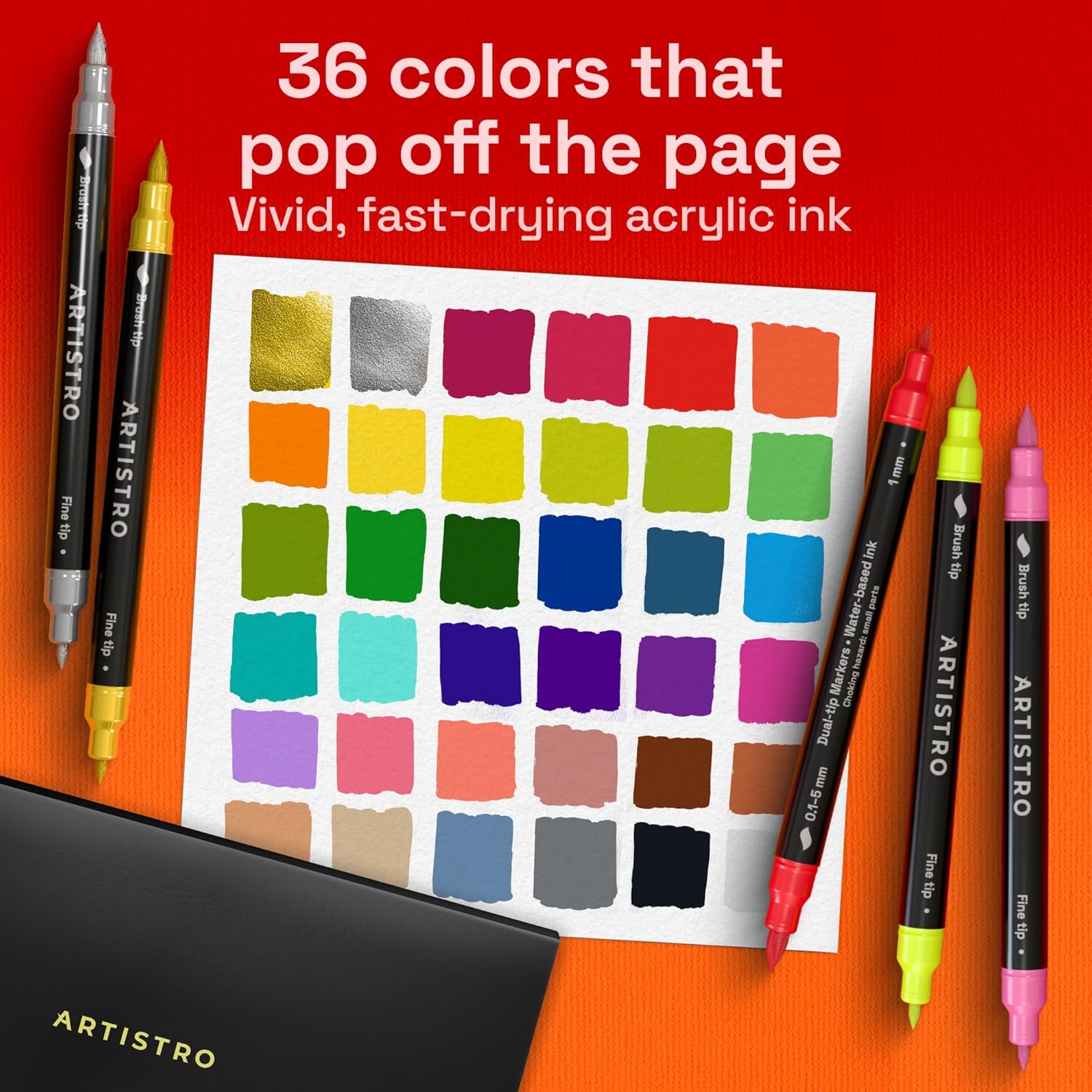 36 Acrylic Paint Markers - Paint Pens for Drawing - For Fabric, Rock, Glass, Wood, Molds - Arts & Crafts Gift for