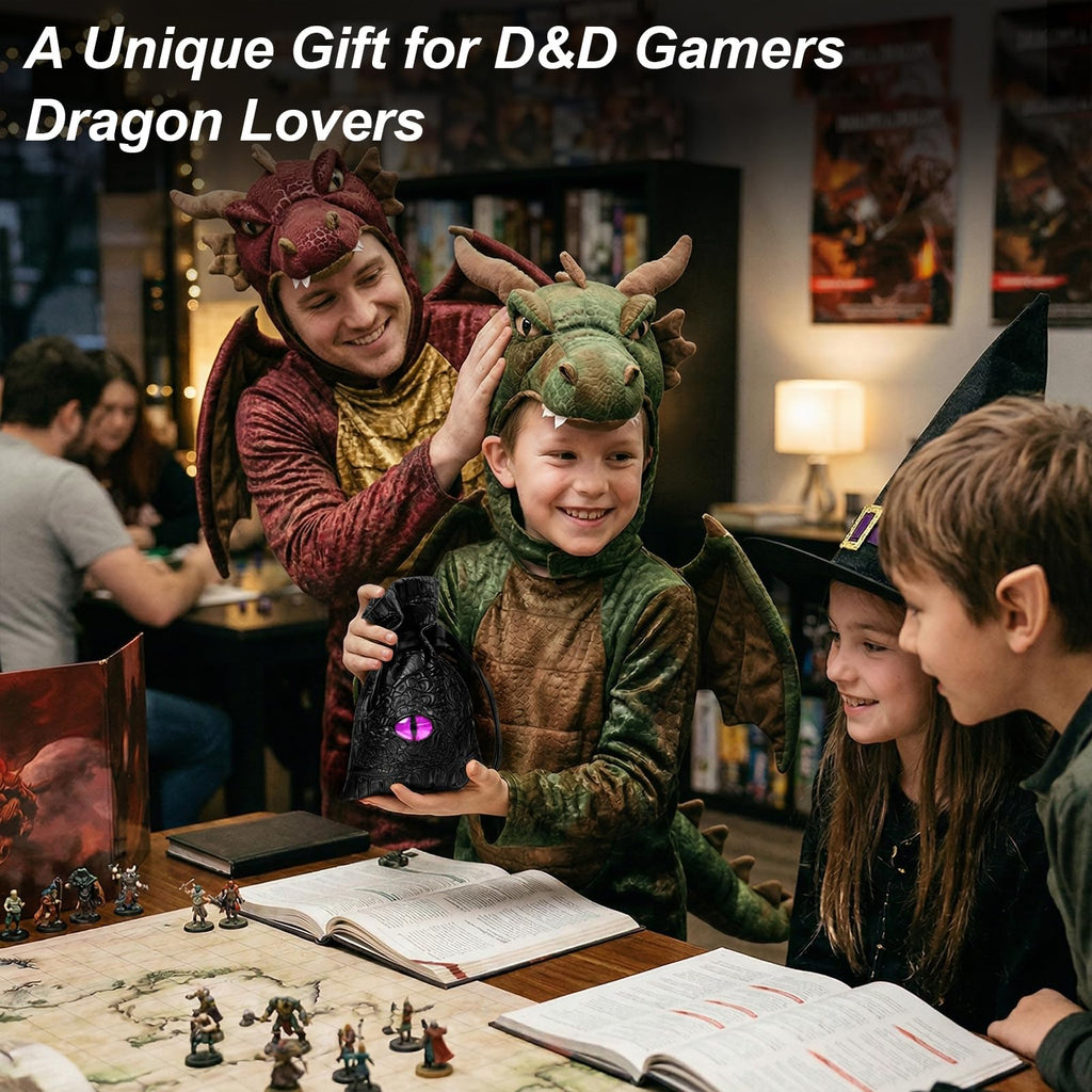 Dragon Dice Bag, PU Leather Pouch with 3D Glass Dragon Eye