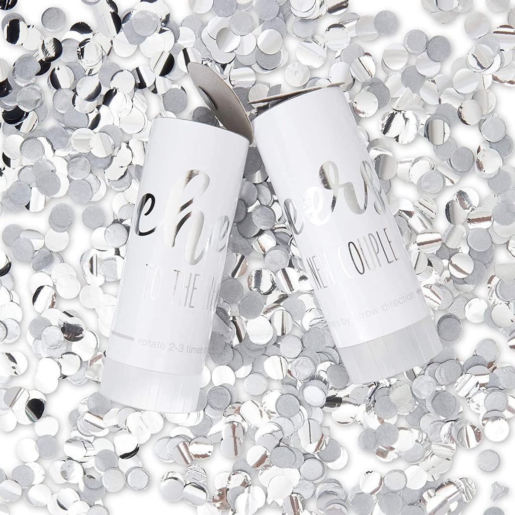 Wedding Confetti Wands - 1.5 x 4.2 In, 20 Pack, Silver & White - Metallic Foil Dispenser for Send Off, Bridal Shower