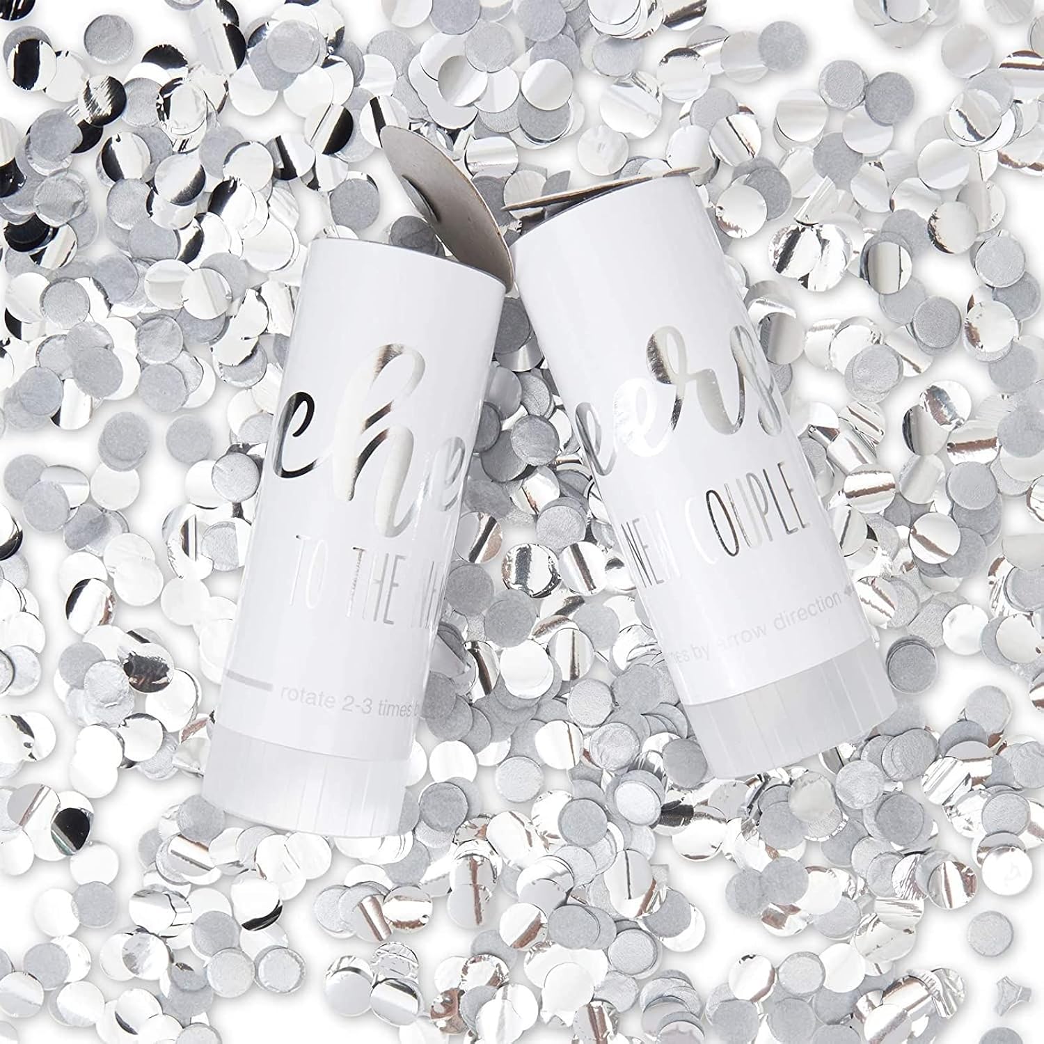Wedding Confetti Wands - 1.5 x 4.2 In, 20 Pack, Silver & White - Metallic Foil Dispenser for Send Off, Bridal Shower