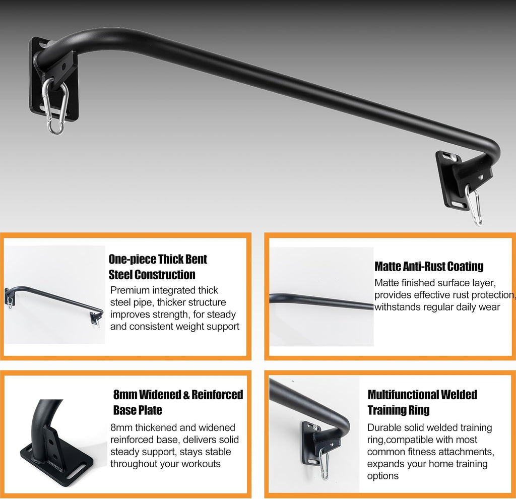 Wall Mounted Pull Up Bar, Carbon Steel Doorway Chin Up Bar for Home Gym | Reinforced plate supports fit joists and