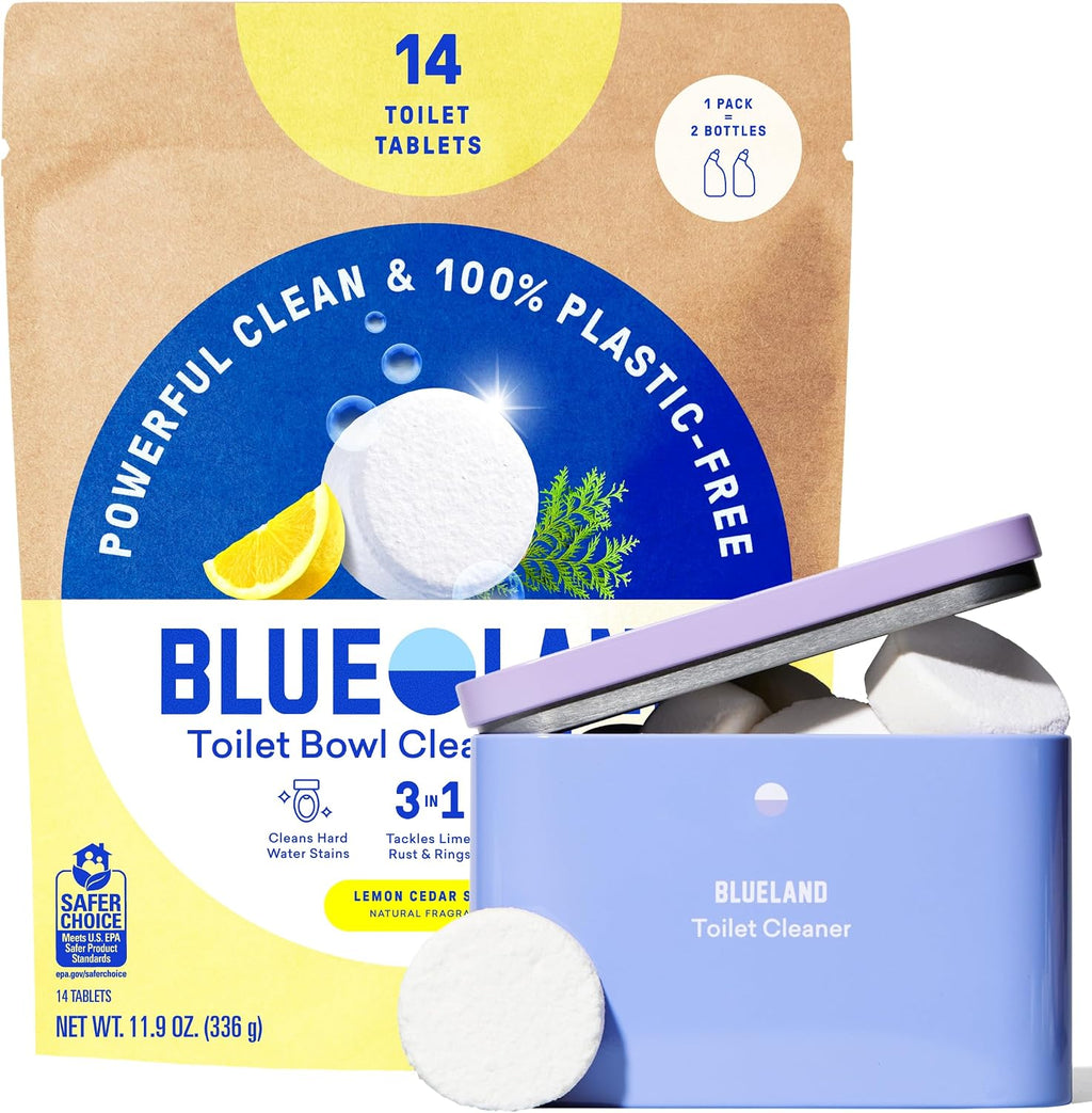 100% Plastic Free Toilet Bowl Cleaner Tablets Set, Lemon Cedar