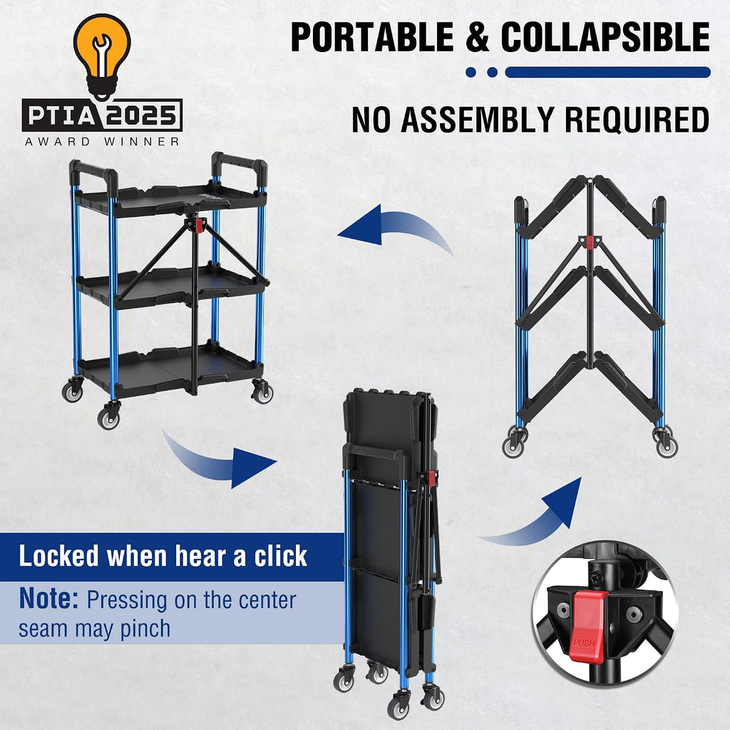 3-Tier Collapsible Utility Cart, 210 LBS Cart with Wheels