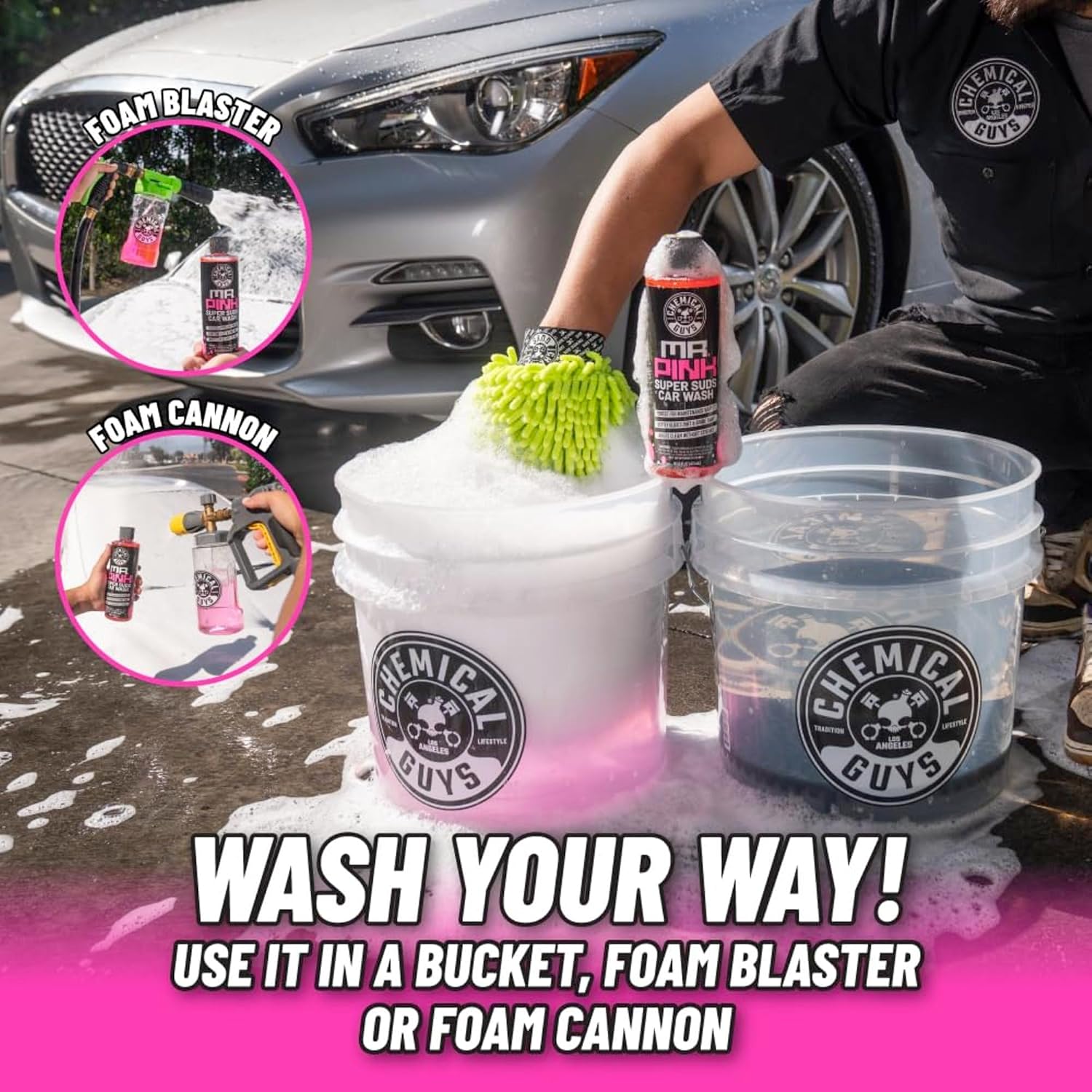 Mr. Pink Car Wash Soap, Foam Cannon & Bucket Wash, 128 oz | Thick foaming suds lift dirt and grime in foam cannons