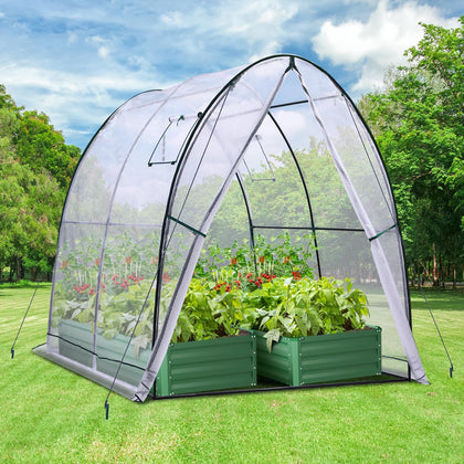 Portable Tunnel Greenhouse Outdoor: Heavy Duty Walk in Green House with Mesh Windows Durable Plastic PE Cover for