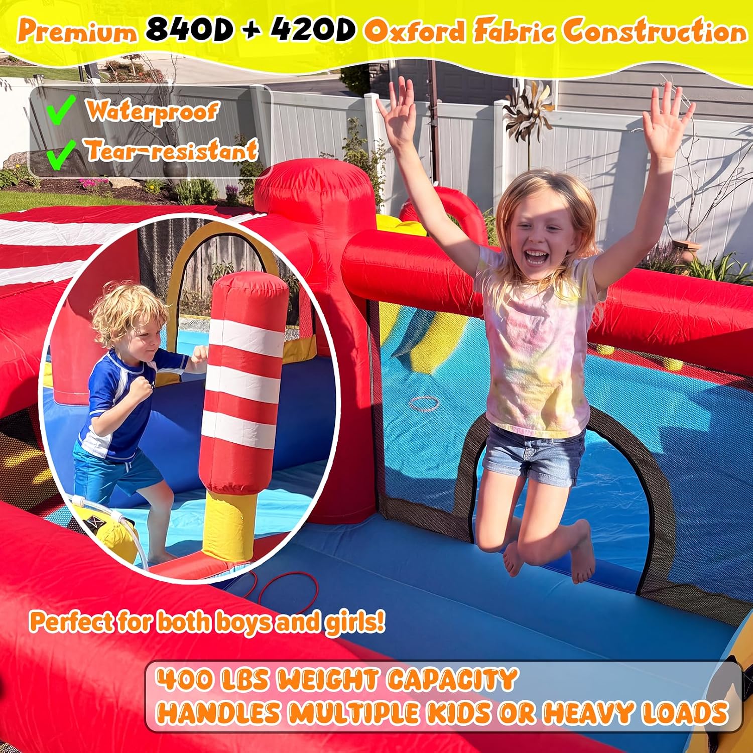 Bounce House Water Slide,18 in 1 Inflatable for Kids | Outdoor Water Park Bouncy House with Dual Slide,Big Splash