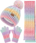 Kids Winter Hat Scarf Gloves Set, Girls Boys Toddler 8% Wool Warm Fleece Beanie Knit Neck Scarf Mittens Christmas Gift