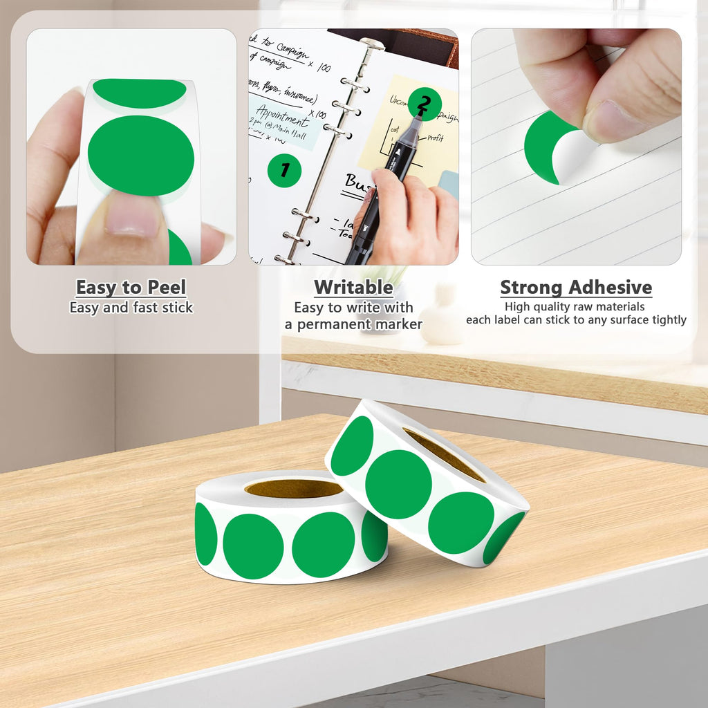 Color-Coded Dot Sticker 1 inch Permanent Adhesive Round Label Green 4 Rolls