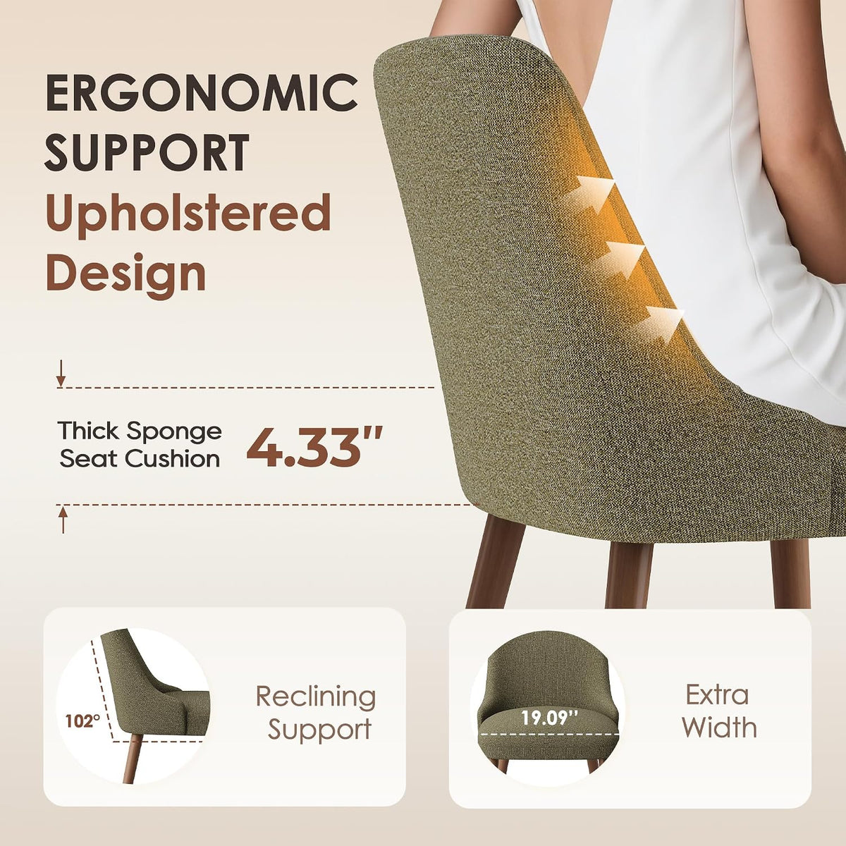 Upholstered Dining Chairs Set of 2 with High-Back, Green