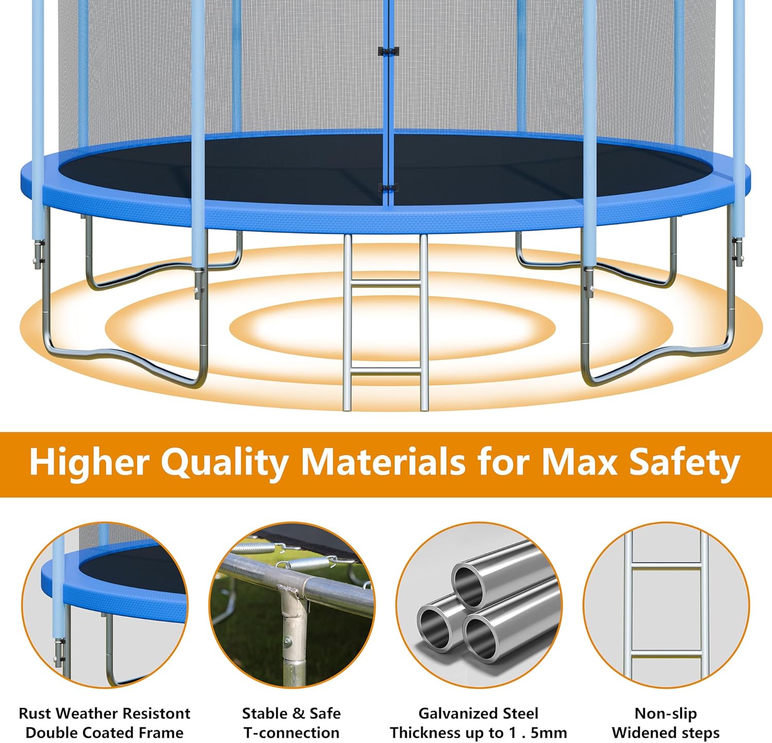 Trampoline Outdoor 12FT 14FT with Enclosure and Ladder, ASTM Approved Recreational Trampoline for Kids and Adults