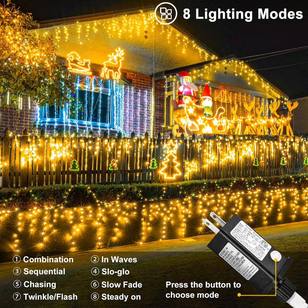 Warm White Christmas Lights Outdoor Icicle Lights for Outside 66ft 640 LEDs | Twinkle String Lights with Connectable