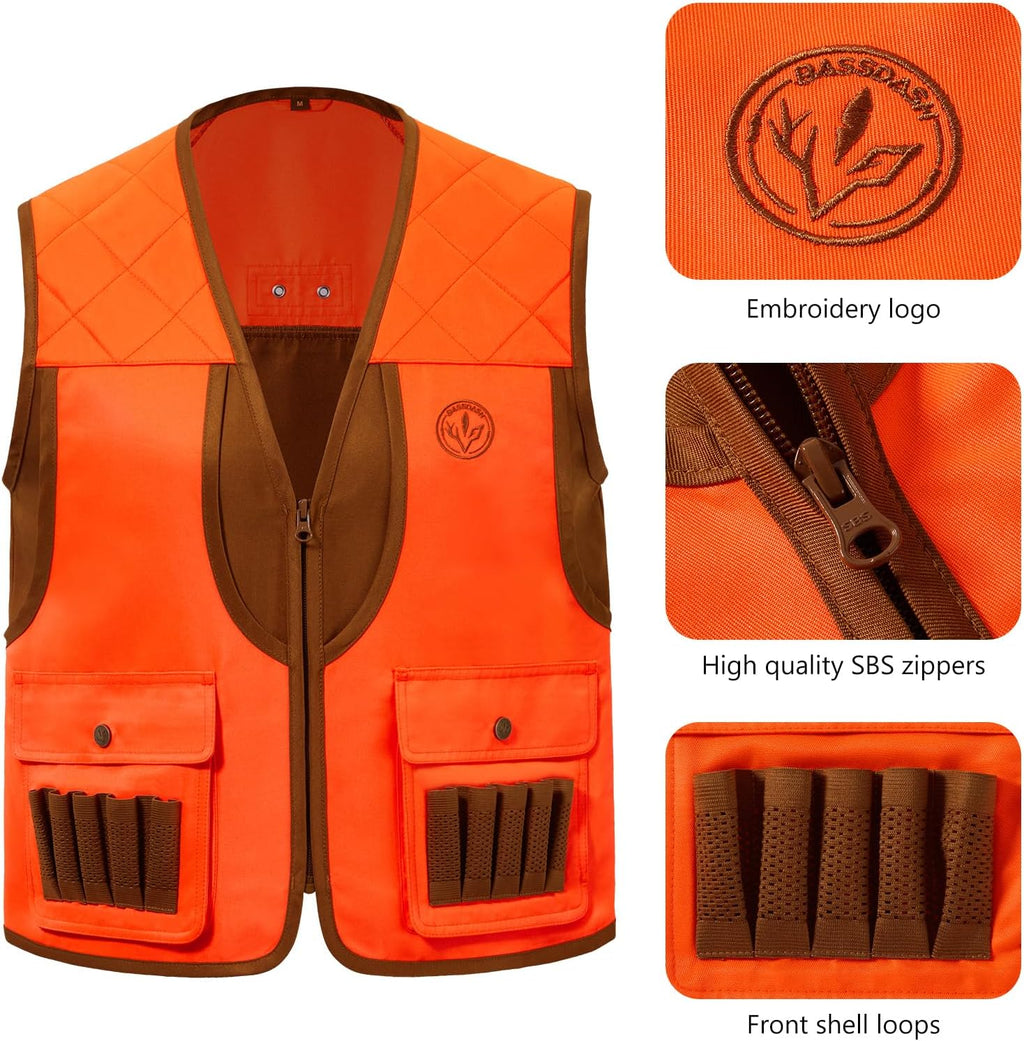 Youth Upland Hunting Safety Vest High Visibility Blaze Orange/Brown Water Resistant FV17