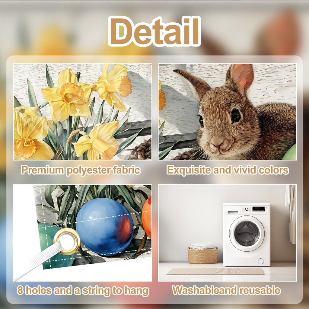 Easter Garage Door Cover Banner, Bunny in Basket with Colorful Easter Eggs and Daffodils, Rustic Spring Outdoor