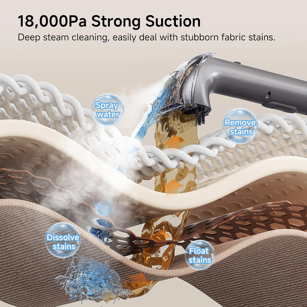 Portable Carpet Cleaner with Steam& Hot Water 18Kpa Upholstery Cleaner Machine for Pets with Cleaning Tools& Solution