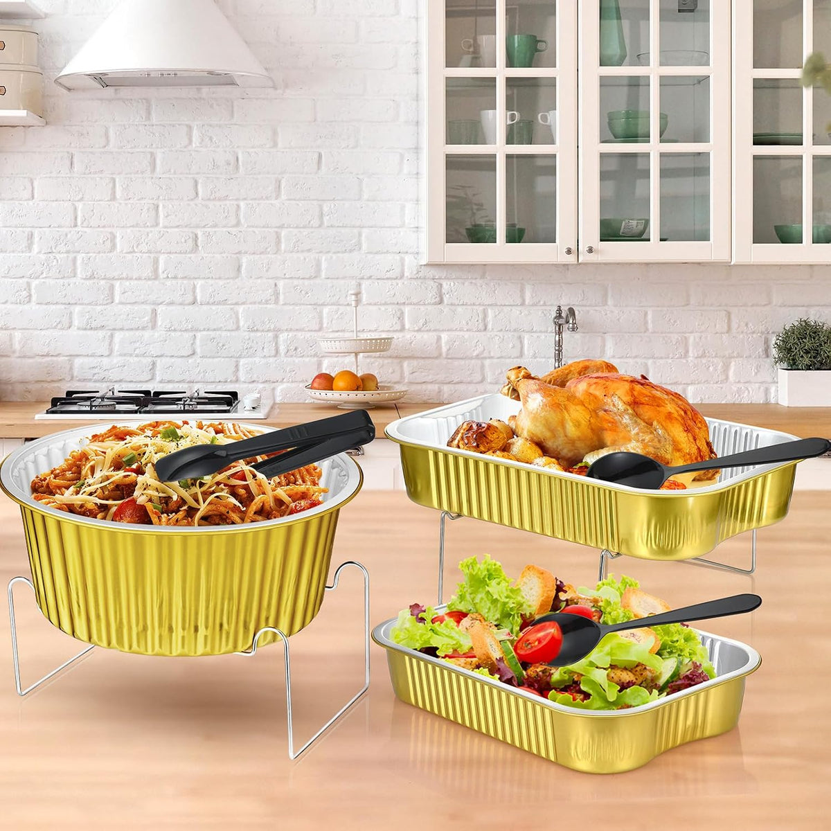 30 Pcs 6 Sets Disposable Chafing Dishes Buffet Server Food Warmer Chafing Dish Set with Rectangle and Round Chafer