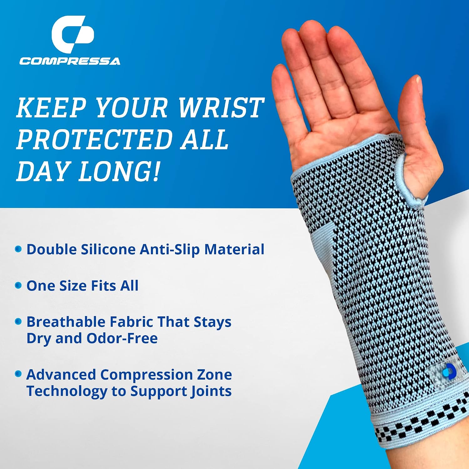 Compressa Wrist Compression Sleeve for Women & Men - Non-Slip Support for Joint Pain, Muscle Recovery, Arthritis, and