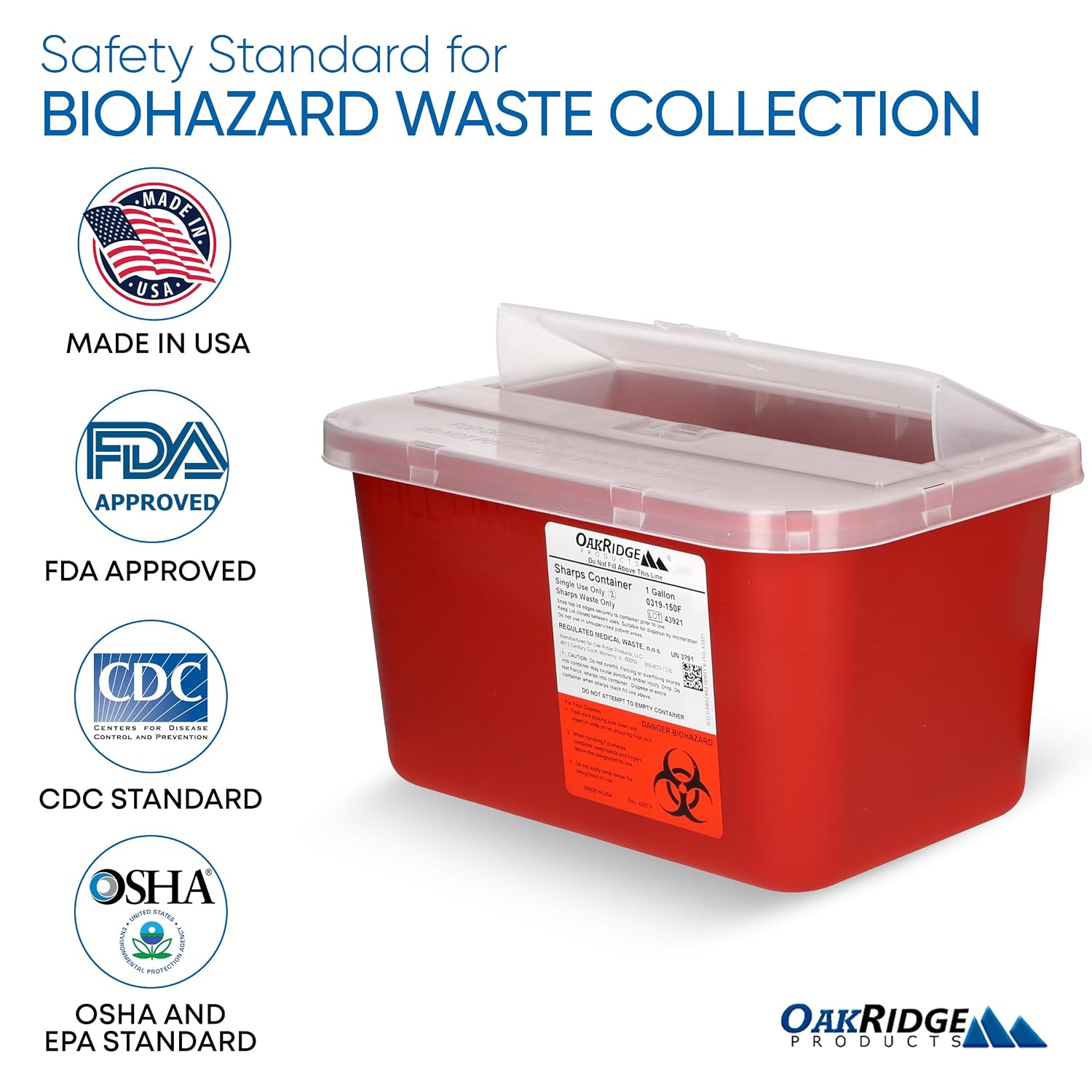Large Sharps Container for Home Use and Professional 1 Gallon (3-Pack), Biohazard Needle and Syringe Disposal, Pop Up