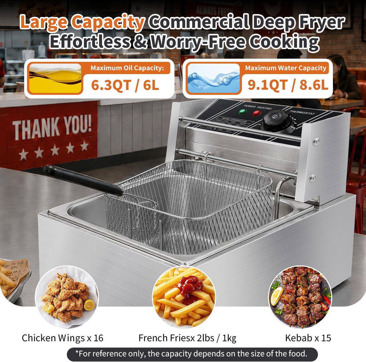 Deep Fryer with Basket for Restaurant Home Use