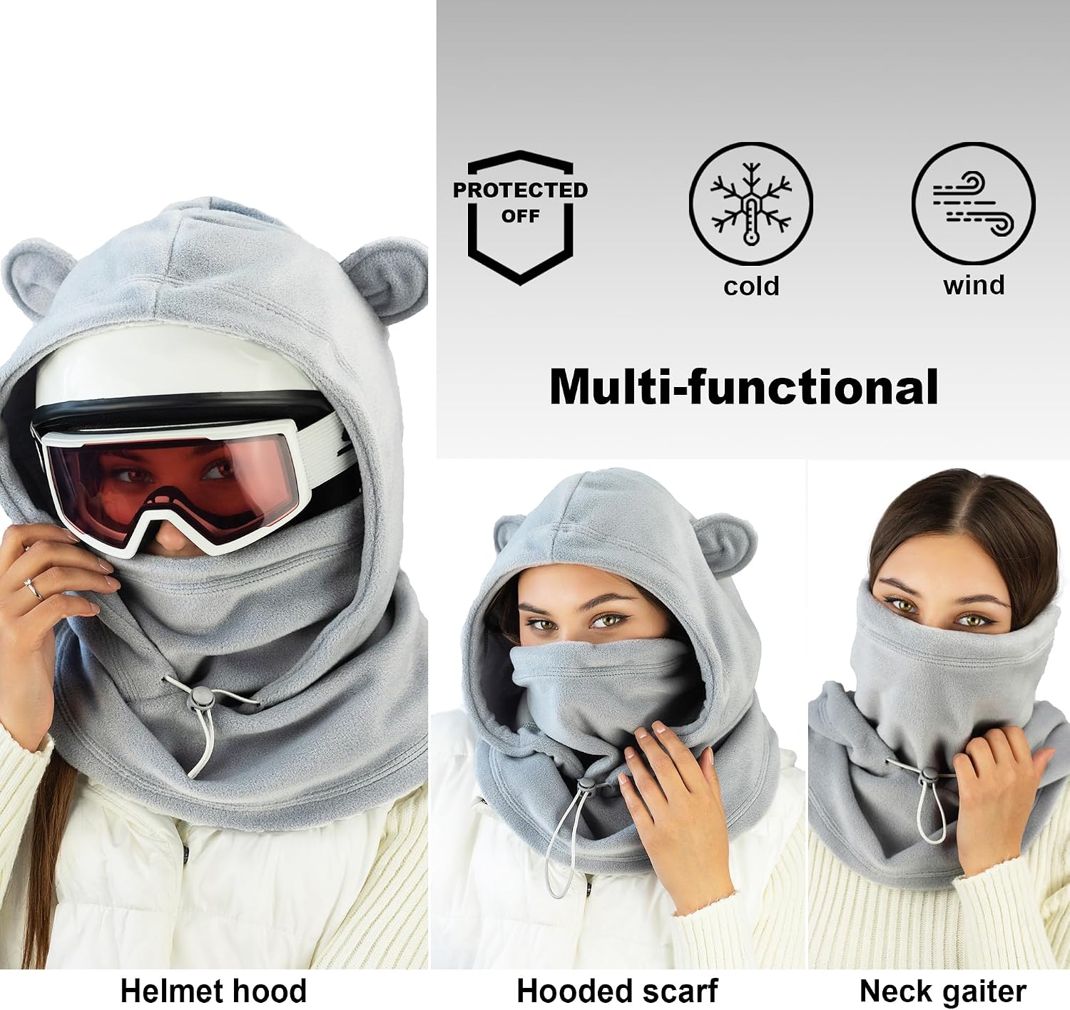 Fleece Balaclava Over Helmet - Warm Helmet Ninja Hood - Snowboard Hooded Hat Neck Gaiter Ski Mask