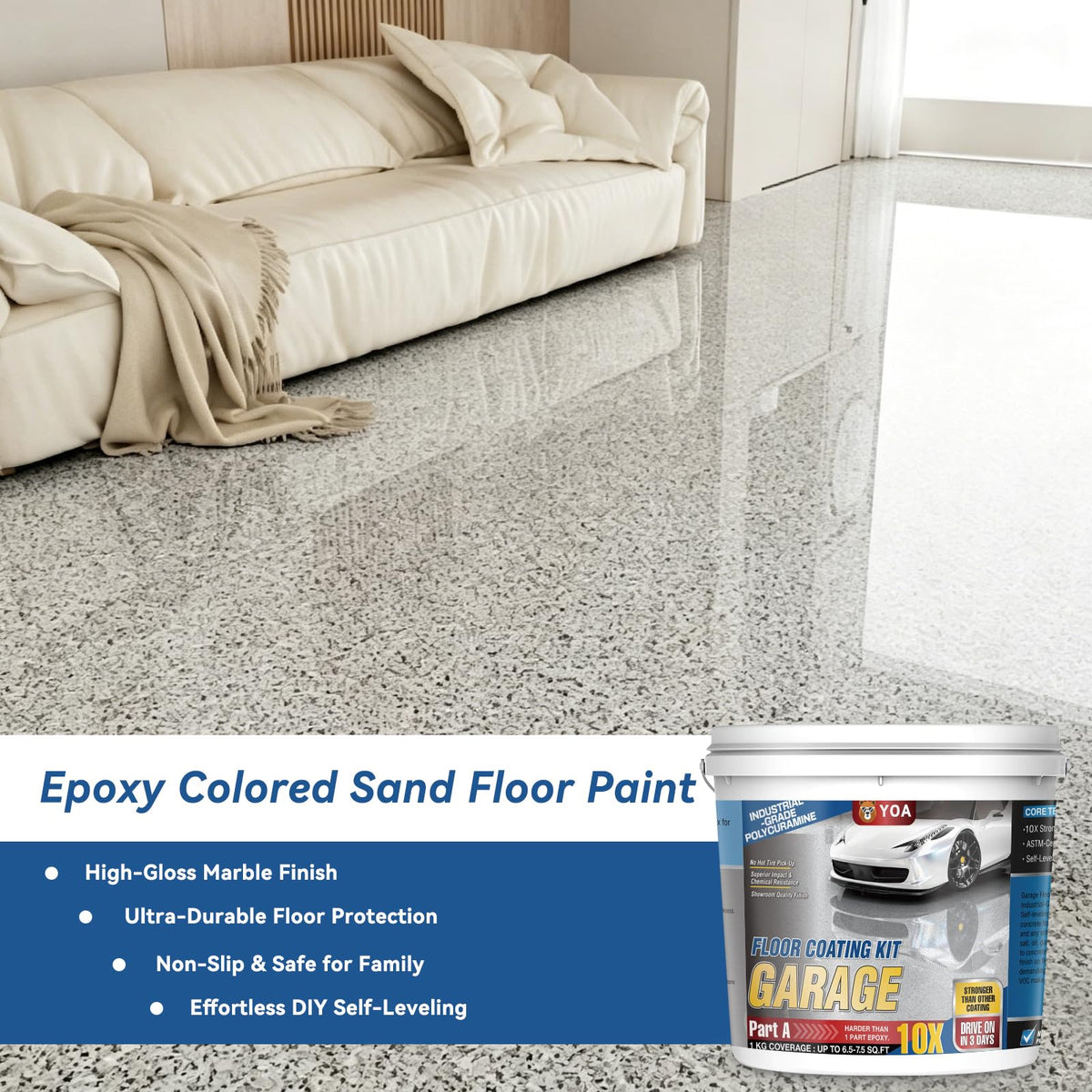 Epoxy Colored Sand Self Leveling Flat Floor Paint (Beige 5 Gallon)