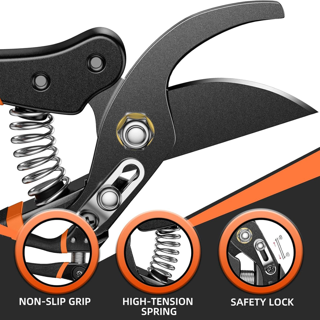 8.5" Professional Pruning Shears - Cuts 4X Easier with Ultra Sharp Japanese Steel Titanium Blade, Arthritis Friendly