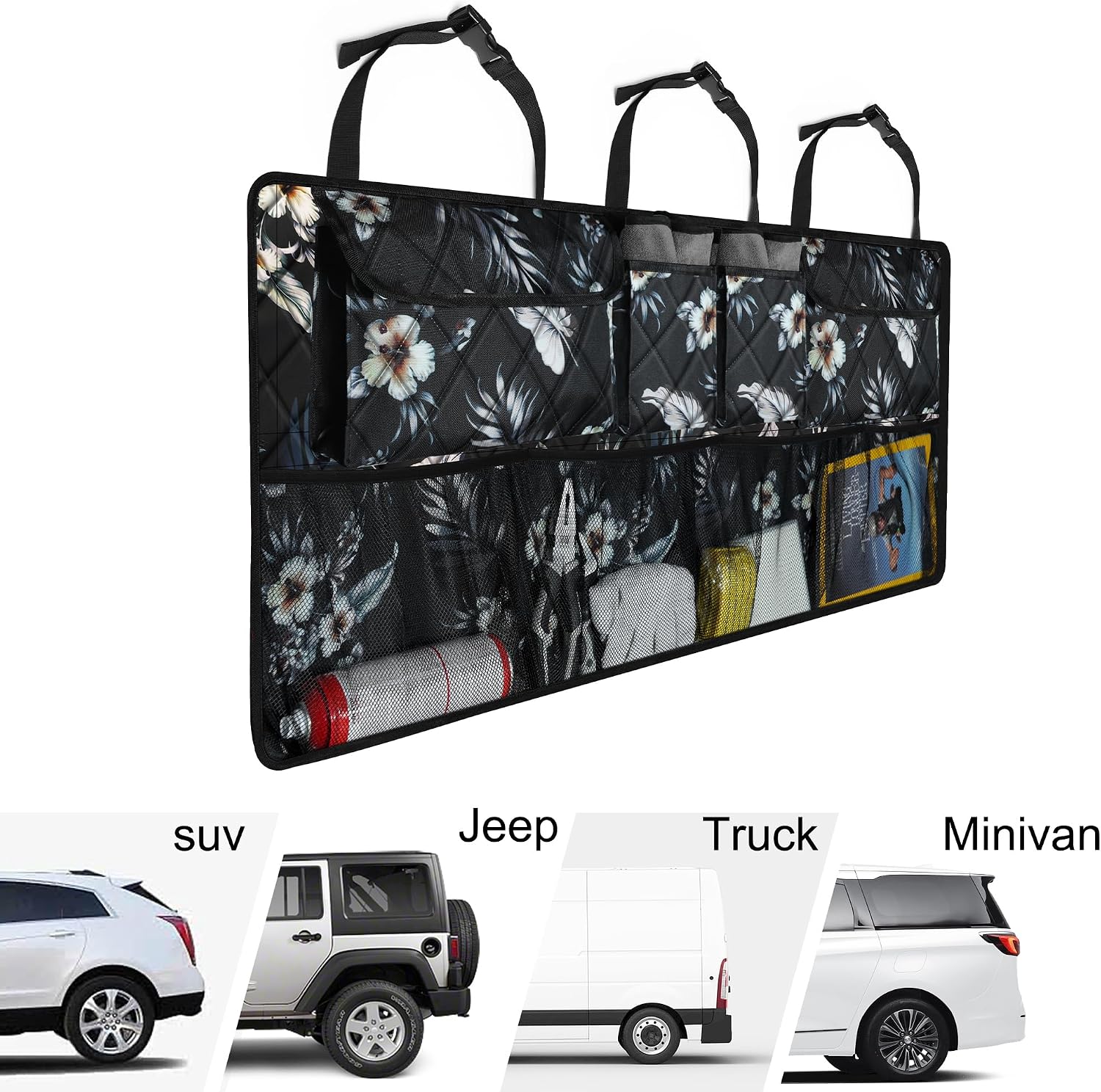 Car Trunk Organizer, Large Capacity Backseat Trunk Organizer (42"*18"), Collapsible Car Storage Bag with 8 Pockets