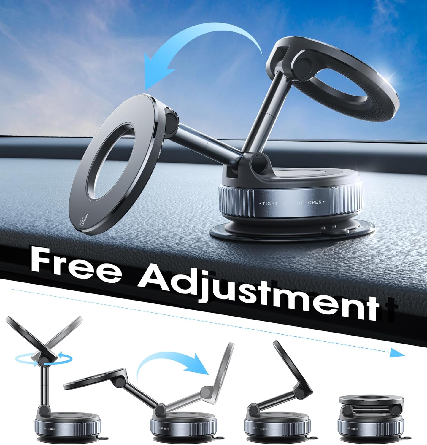 2026 Upgraded Vacuum Magnetic Car Phone Holder 360° Reinforced 96LBS Ultra Suction Cup Phone Mount for MagSafe Cell