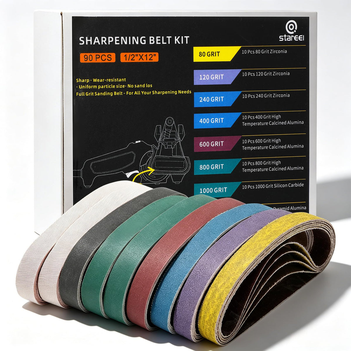 90 Pcs 1/2" x 12" Replacement Sharpening Belt Kit