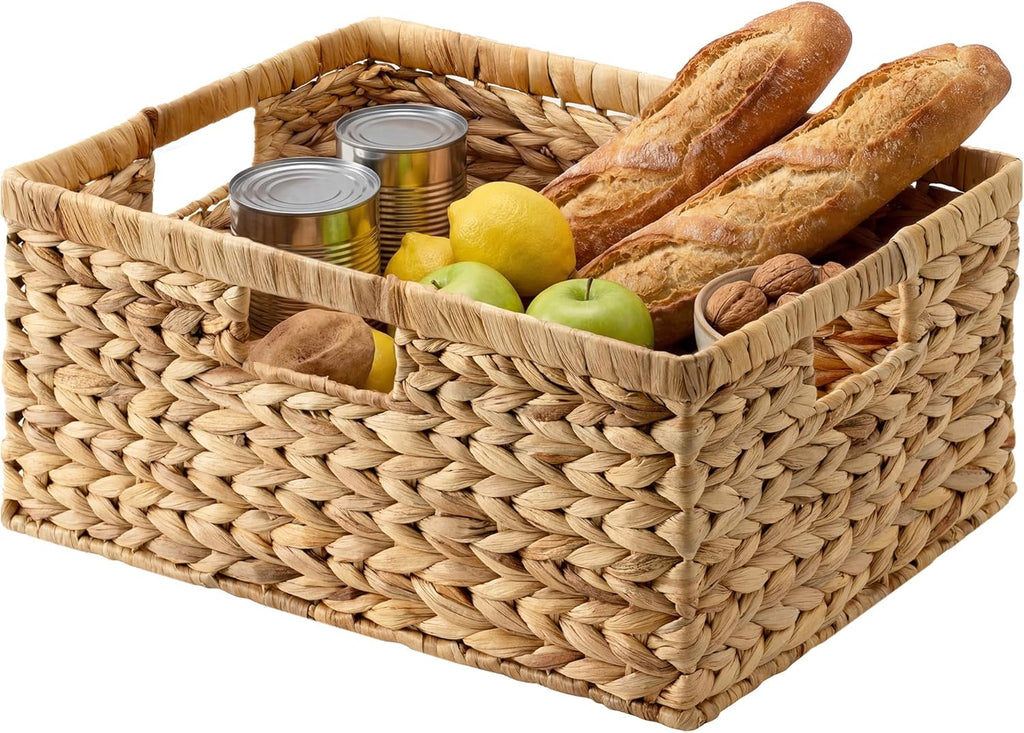 Extra Large Wicker Baskets for Organizing, Water Hyacinth Storage Basket with Built-in Handles, 1 Pack