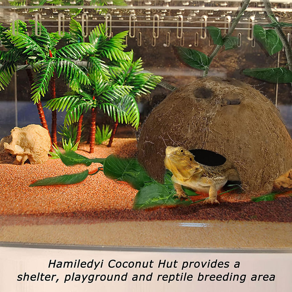 Reptile Hideouts Natural Coconut Shells Hut Hermit Crab Climbing Toys Gecko Hide Cave Lizard Habitat Decor Plant