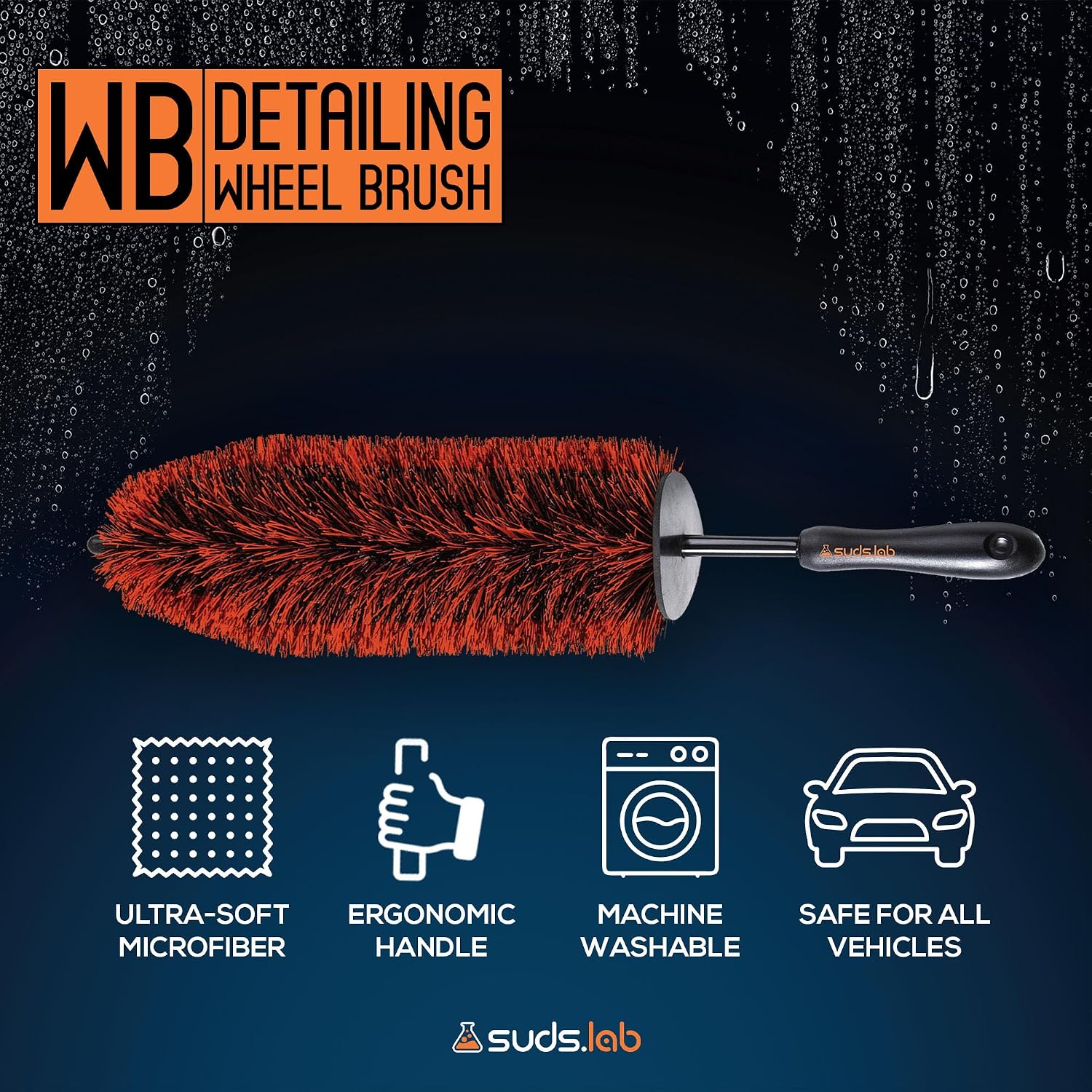 Suds Lab WB Premium Detailing Wheel Brush, Ultra-Soft, 17.7", All Vehicles | Scratch-free reusable rim, and tire