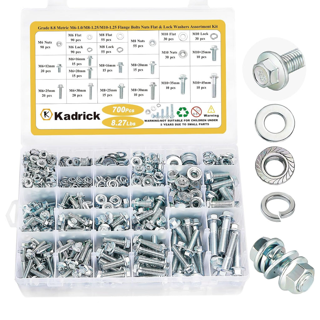 KADRICK 700PCS Class 8.8 Metric Bolt Assortment,M6 M8 M10 Flange Hex Bolts