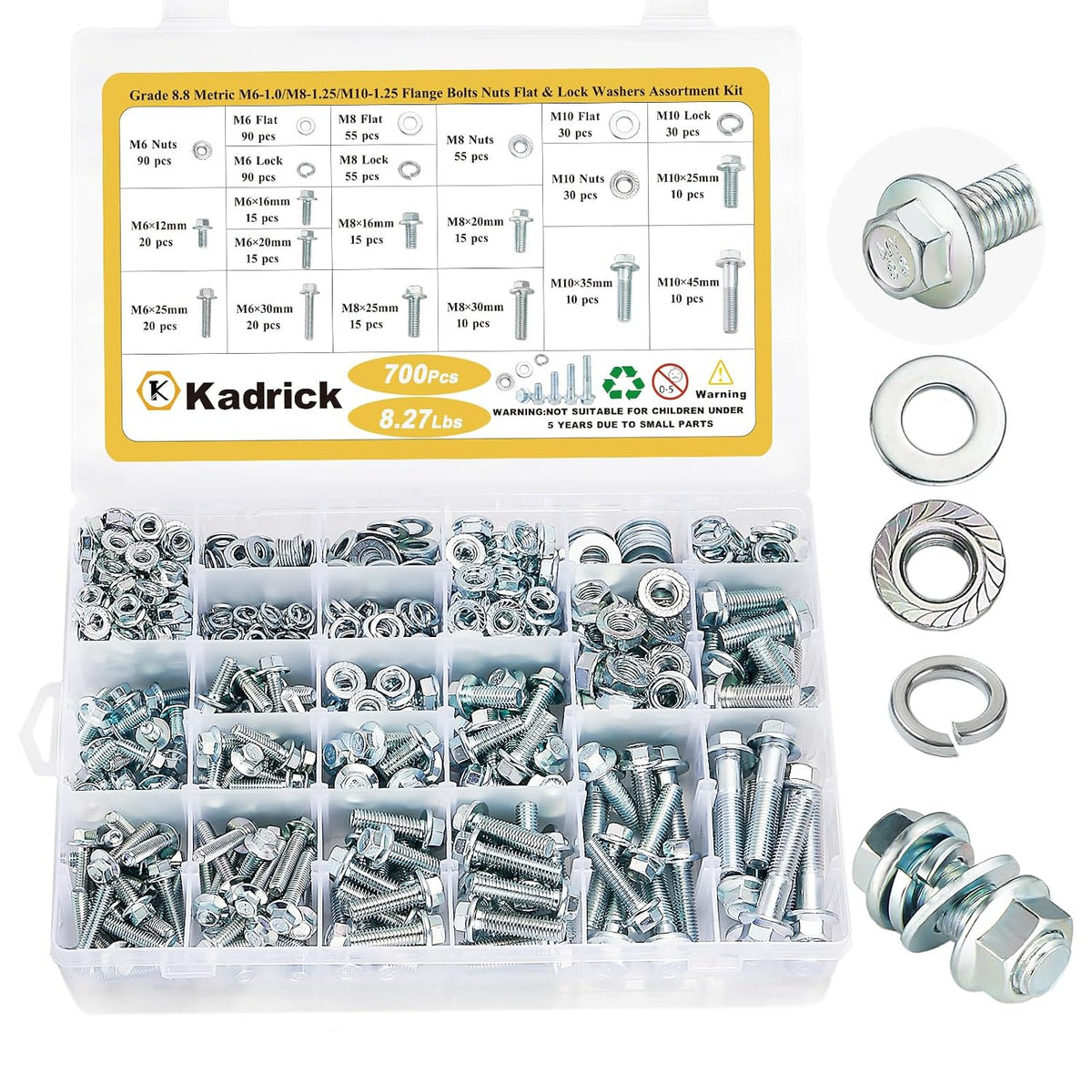 KADRICK 700PCS Class 8.8 Metric Bolt Assortment,M6 M8 M10 Flange Hex Bolts