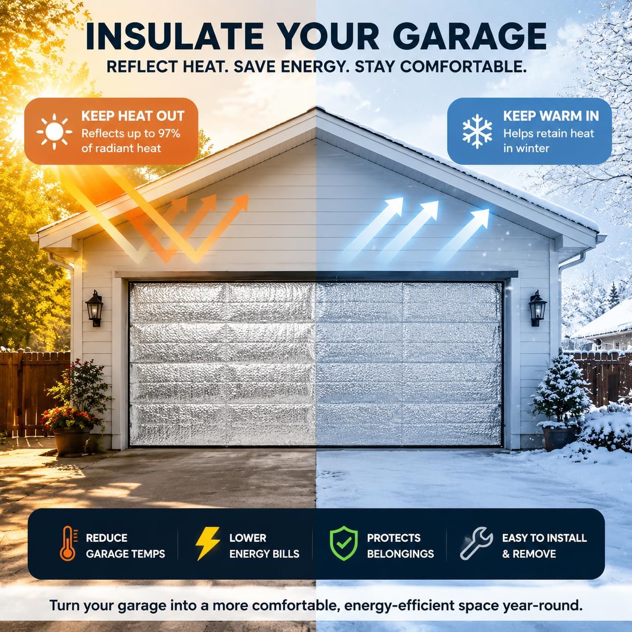 Garage Door Insulation Kit - 8PCS 24X48 inch Double Bubble Panels Reflective Insulating Aluminum Foil with Aluminum