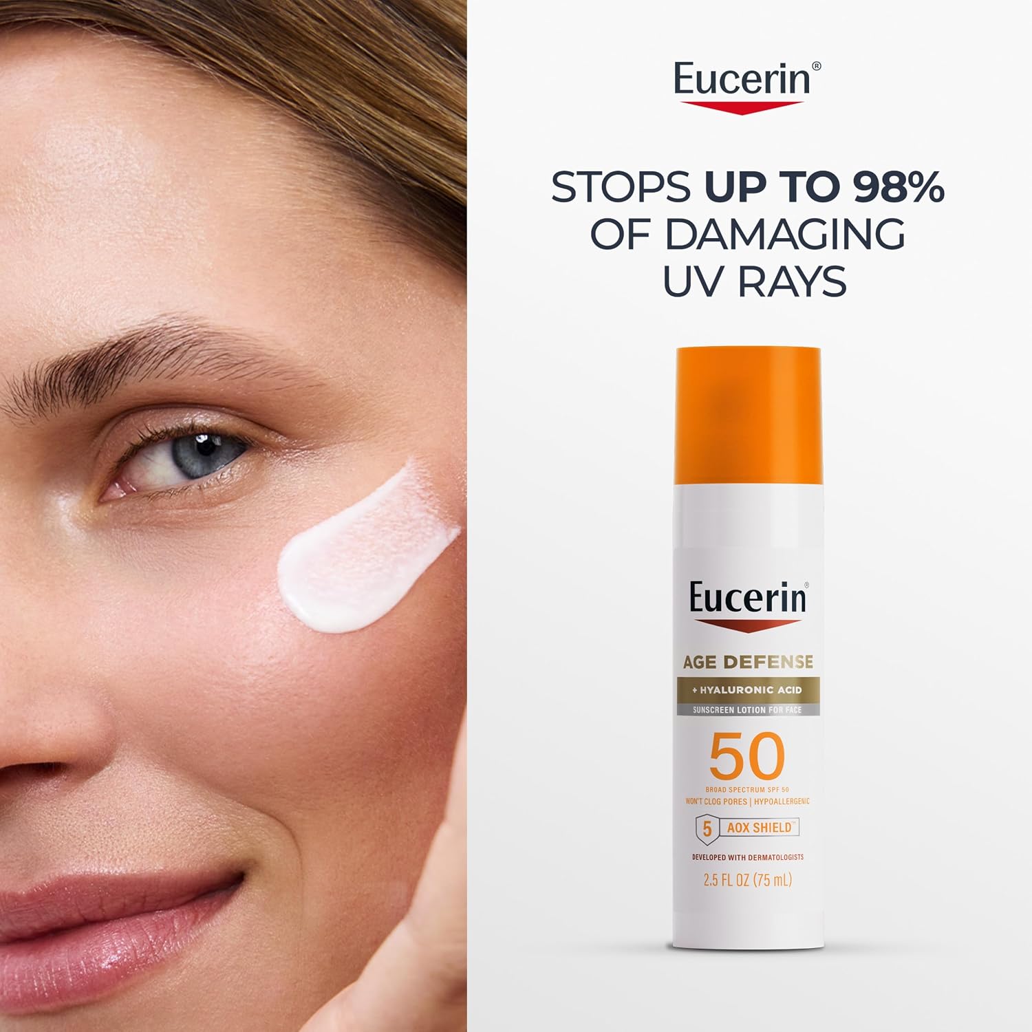 Sun Age Defense Face Sunscreen Lotion SPF 50, 2.5 FL OZ | Face Sunscreen SPF 50 with Hyaluronic Acid for Age Defense