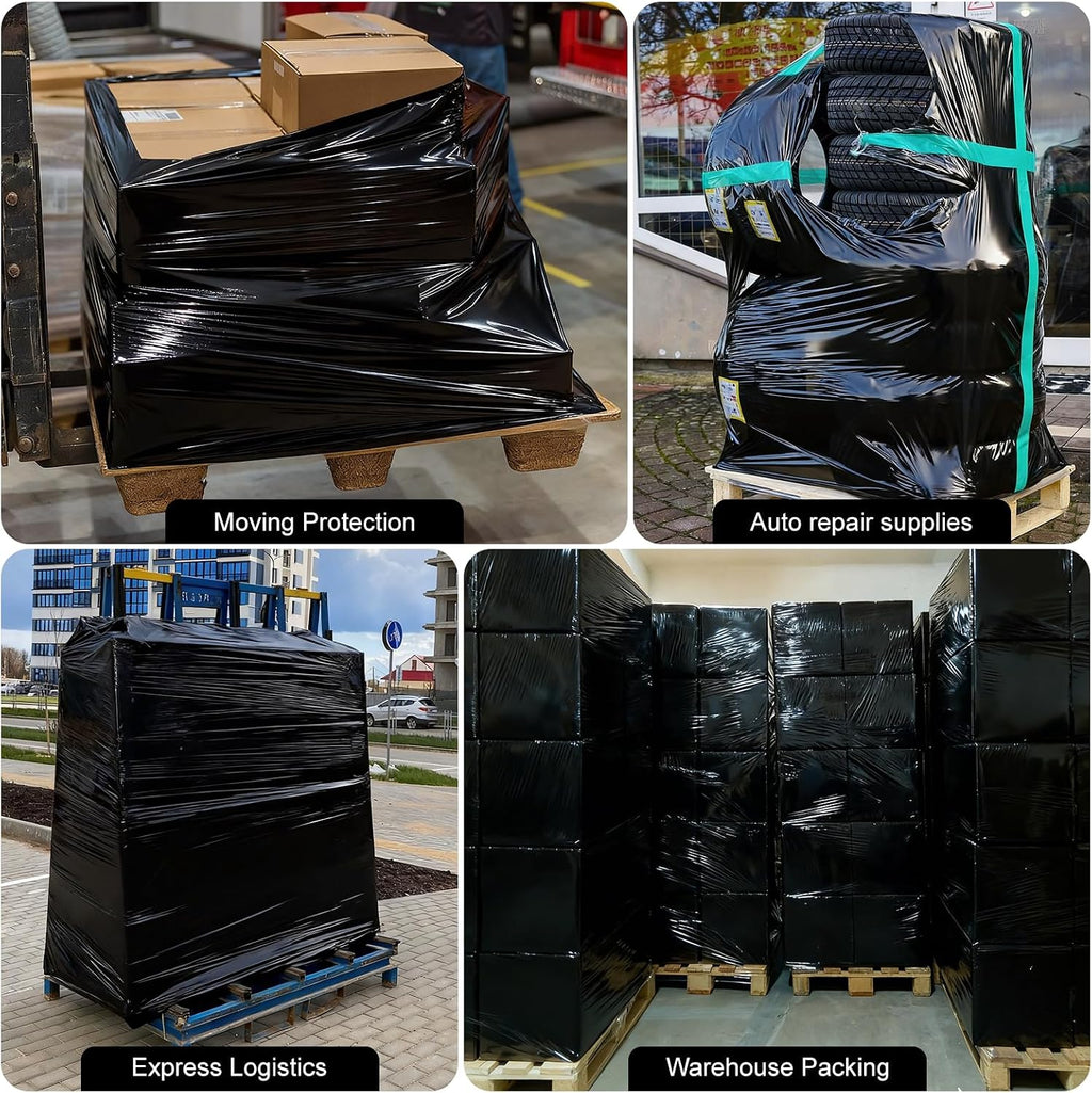 2 Rolls Black Stretch Wrap 18" x 1000FT x 80 Gauge Heavy Duty Film | Heavy Duty Black Stretch Wrap with Holder, 80