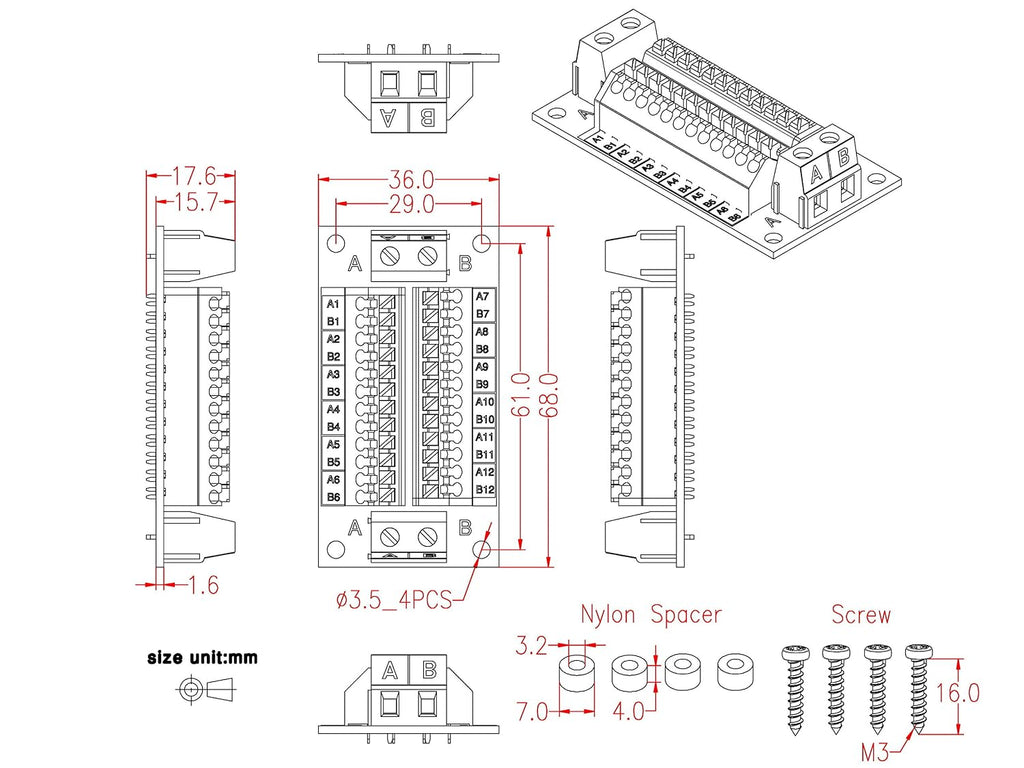 16Amp AC/DC 2x12 Position Terminal Block Distribution Module