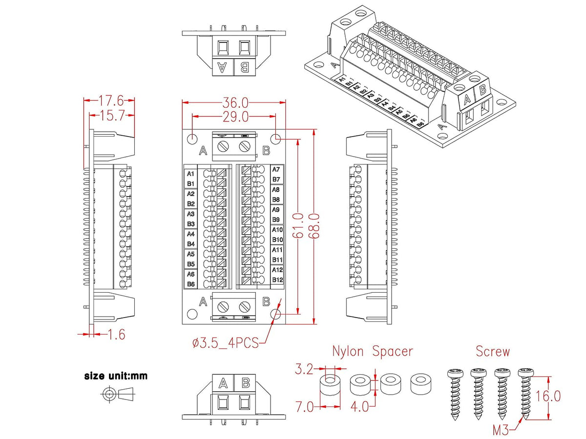 16Amp AC/DC 2x12 Position Terminal Block Distribution Module