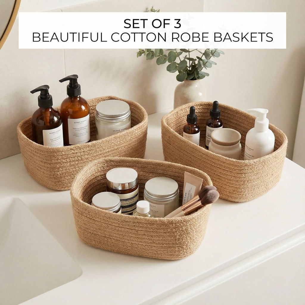 Beautiful Storage Basket Set of 3 - Sturdy Jute Rope Baskets for Shelves Are Perfect for Organizing Your Home