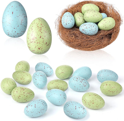 16 Pcs Pastel Easter Eggs with Chicken Nest Easter Table Centerpiece Plastic Green Blue Speckled Eggs for Spring