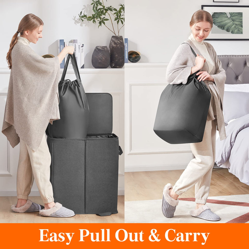 Double Laundry Hamper with Lid, Removable Laundry Bags, Black