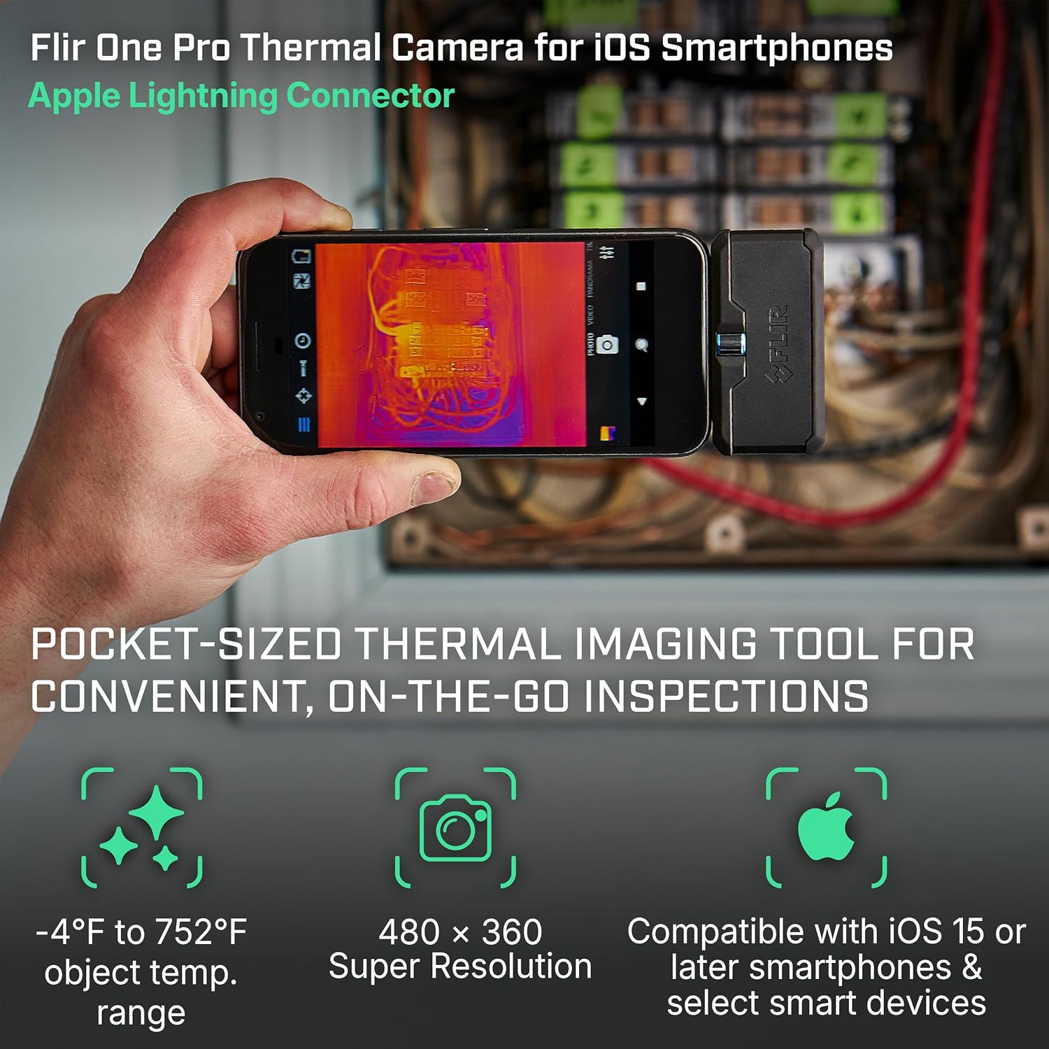 Flir One Pro - Thermal Imaging Camera for iOS Smartphones (iPhone 14 and Older w/Lightning Port), 480x360 Super