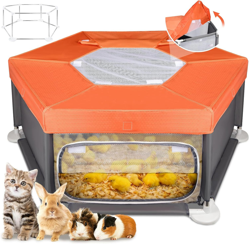 45"x45"x19.7" Sturdy Stainless Steel Frame Small Animal Playpen, Brooder Box for Chicks with Removable Roof & Bottom