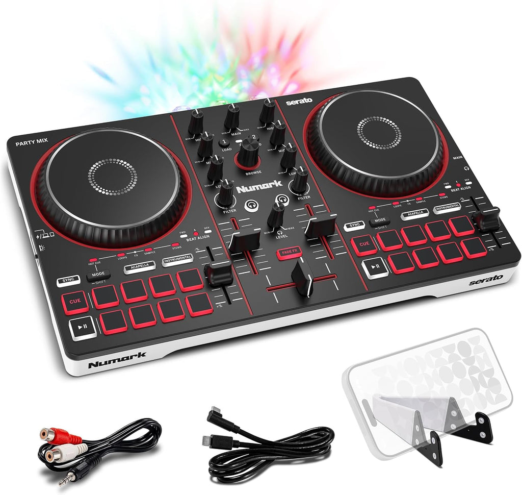 Party Mix III Bluetooth DJ Controller with Built-in Lights | Beat Assist, Smart Fader, 16 Pads, 2 Deck DJ Mixer