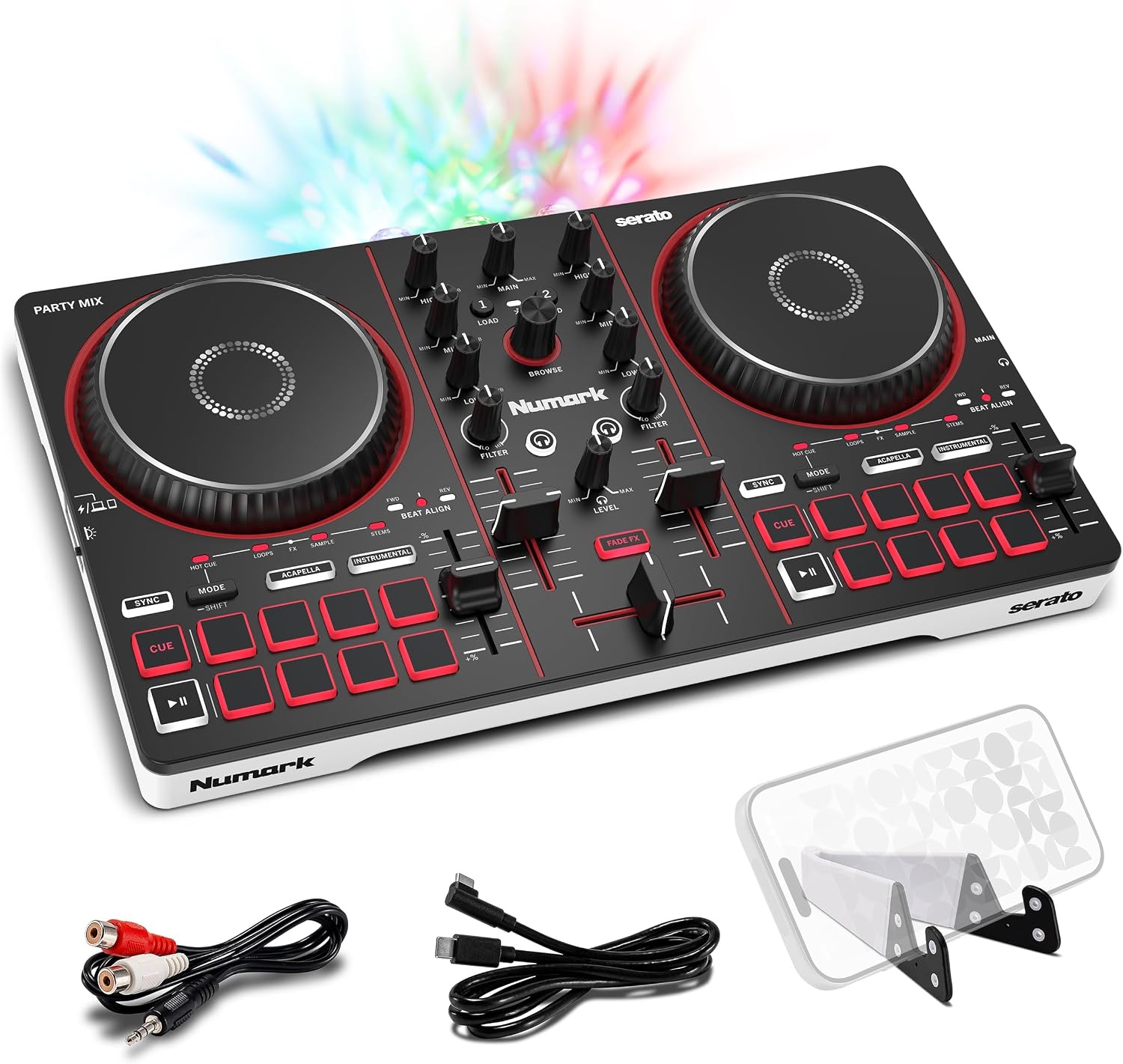 Party Mix III Bluetooth DJ Controller with Built-in Lights | Beat Assist, Smart Fader, 16 Pads, 2 Deck DJ Mixer