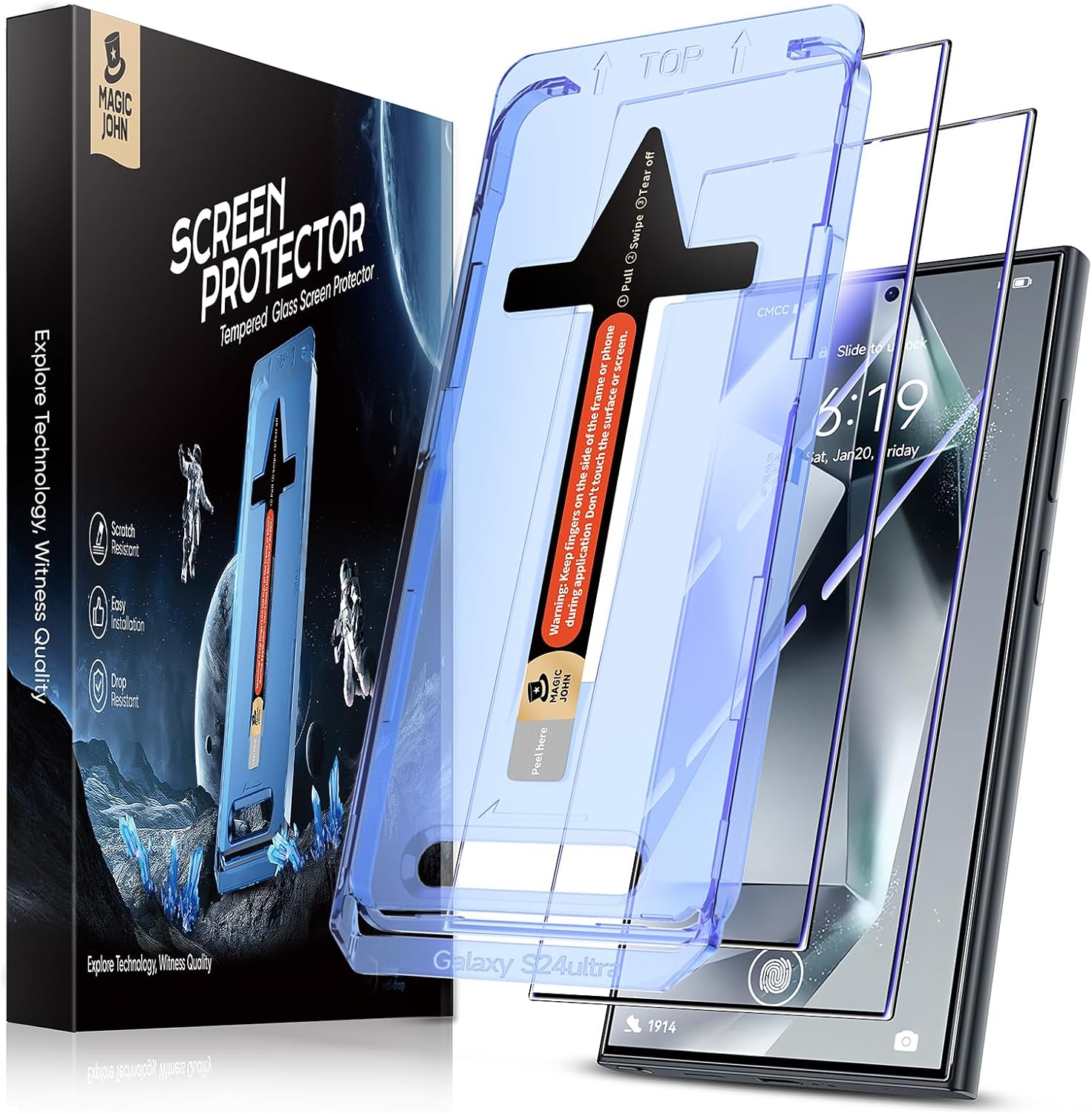 2 Pack for Samsung Galaxy S24 Ultra Tempered Glass Screen Protector, Auto Dust-Elimination Installation, Bubble Free