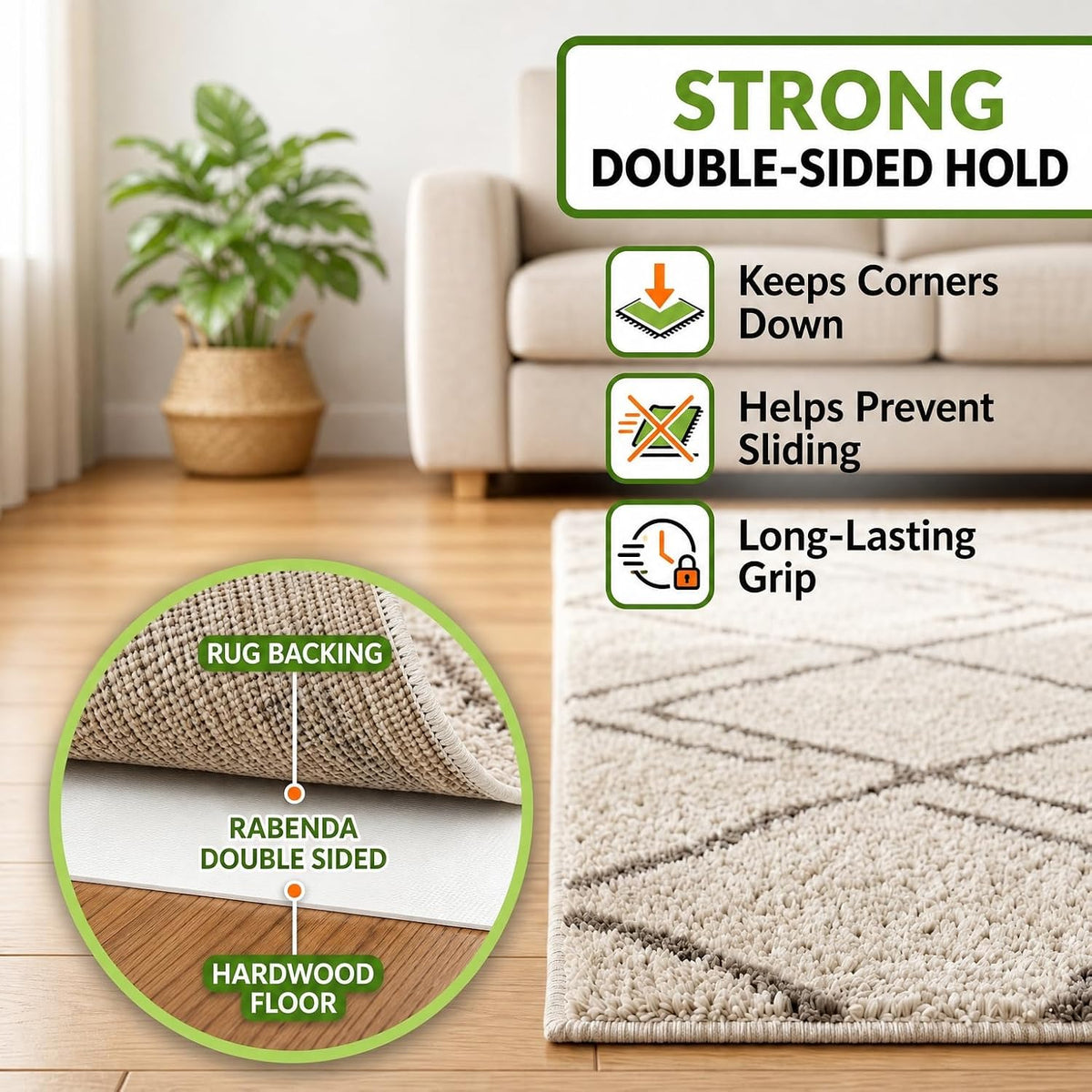 Double Sided Carpet Tape for Area Rugs, Includes Anti Stick Cutter
